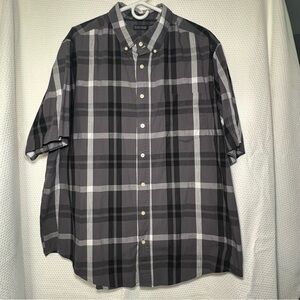 Faded Glory Men's Black and Gray Plaid Button Up Short‎ Sleeve Shirt Size XXL